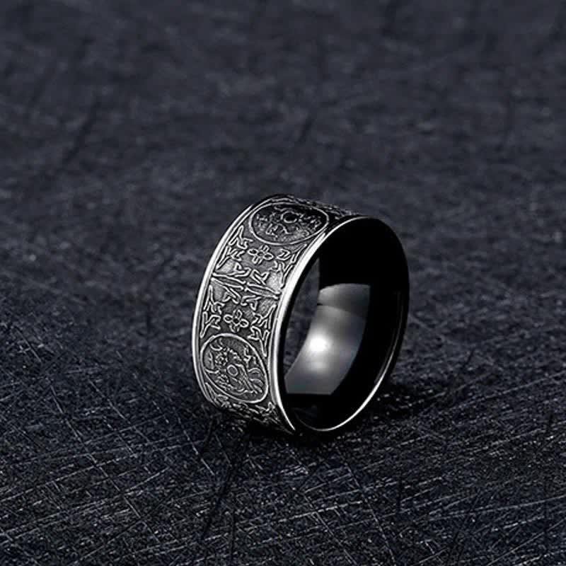 Nimara Ritual Four Guardian Beast Dragon White Tiger Suzaku Basalt Carved Success Luck Ring