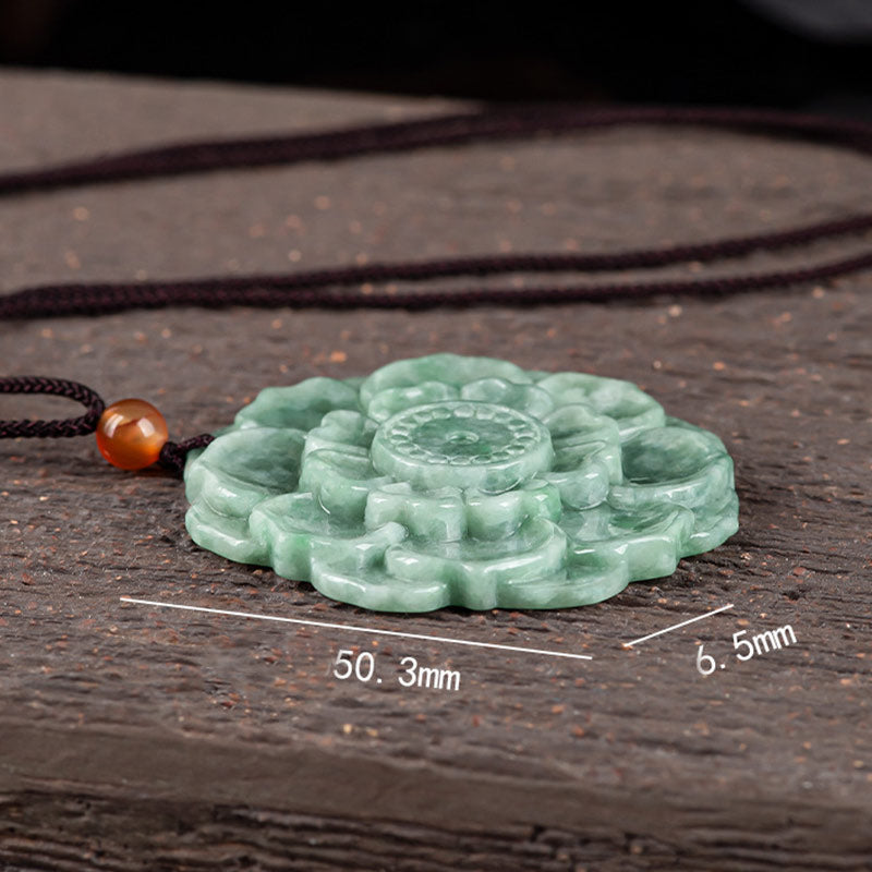 Nimara Ritual Lotus Pattern Jade Luck Prosperity Necklace Pendant