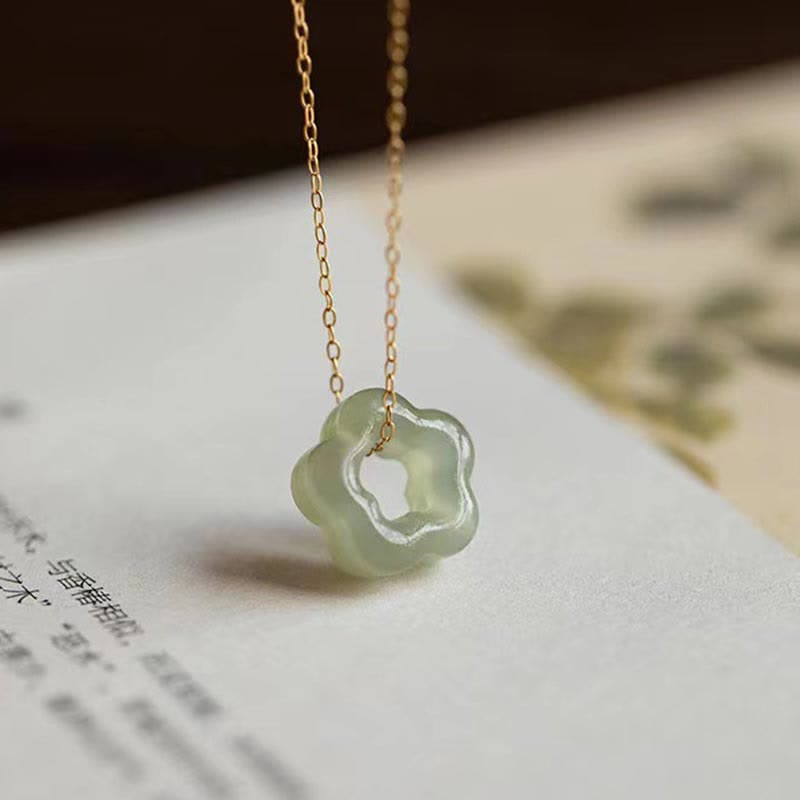 Nimara Ritual Dainty Hetian Jade Cyan Jade Luck Floral Charm Necklace Pendant