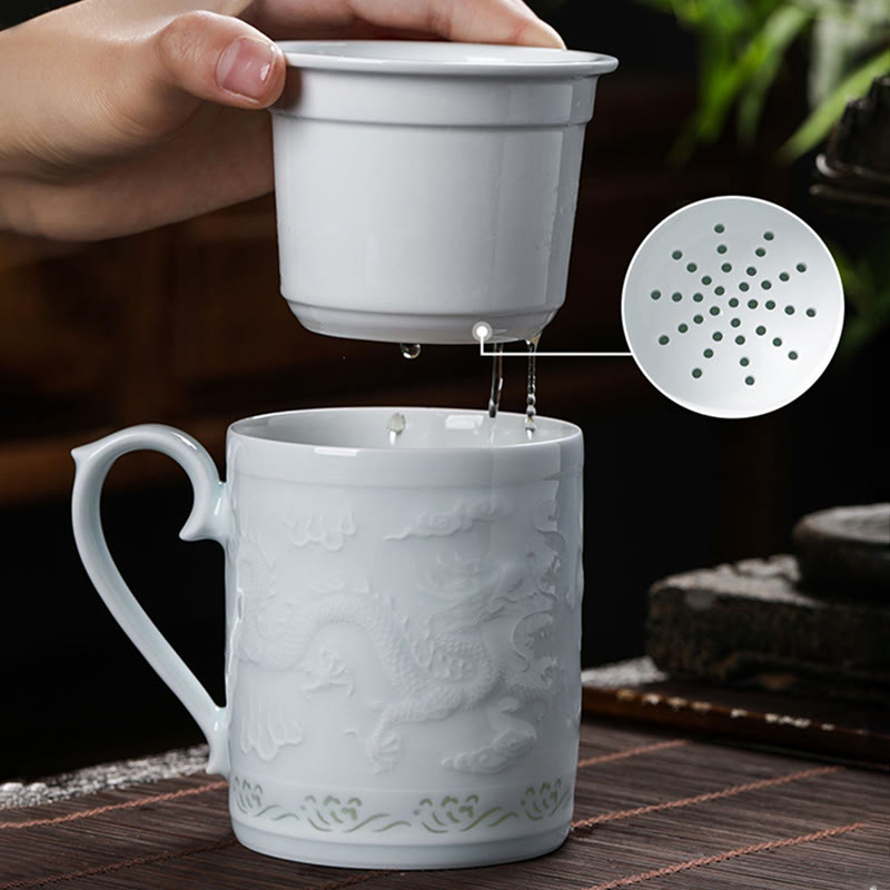 Nimara Ritual Jingdezhen Linglong Porcelain Auspicious Dragon Phoenix Boat Smooth Sailing Ceramic Teacup Office Tea Cups 420ml
