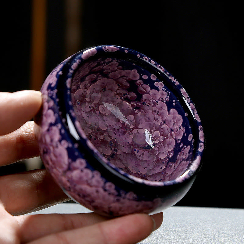 Nimara Ritual Colorful Iris Flowers Chinese Jianzhan Kiln Change Porcelain Teacup Tenmoku Kung Fu Tea Cup
