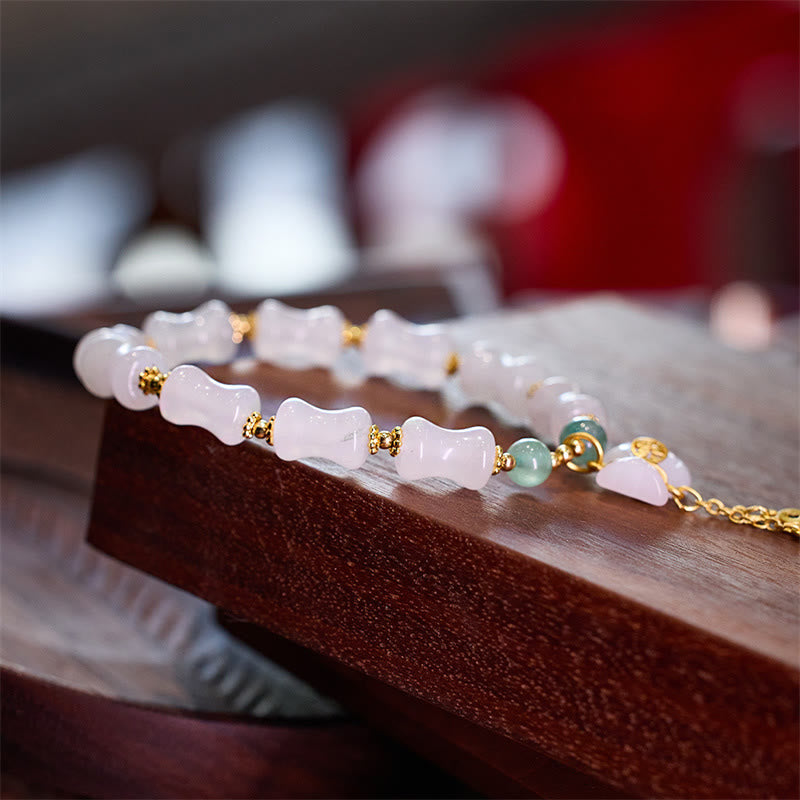 Nimara Ritual Natural White Golden Silk Jade Bamboo Pattern Wealth Lucky Bag Fu Character Bracelet