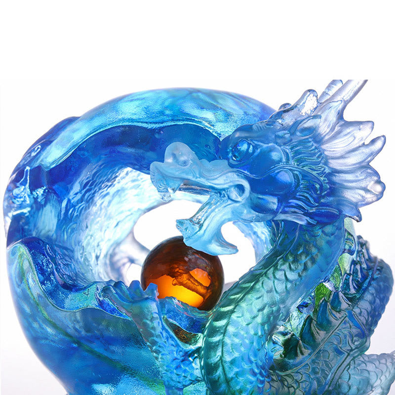 Nimara Ritual Handmade Azure Dragon Liuli Crystal Art Piece Success Protection Home Office Decoration