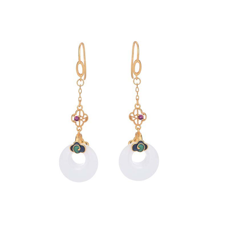 Nimara Ritual FengShui White Jade Blessing Drop Earrings