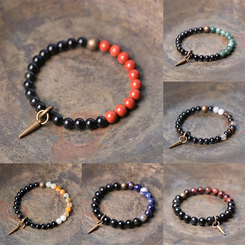 Nimara Ritual Black Obsidian Sodalite Crystal Copper Strength Couple Bracelet