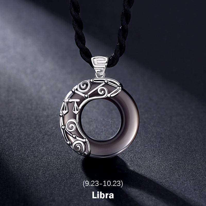 Nimara Ritual 12 Constellations of the Zodiac Ice Obsidian Blessing Round Pendant Necklace