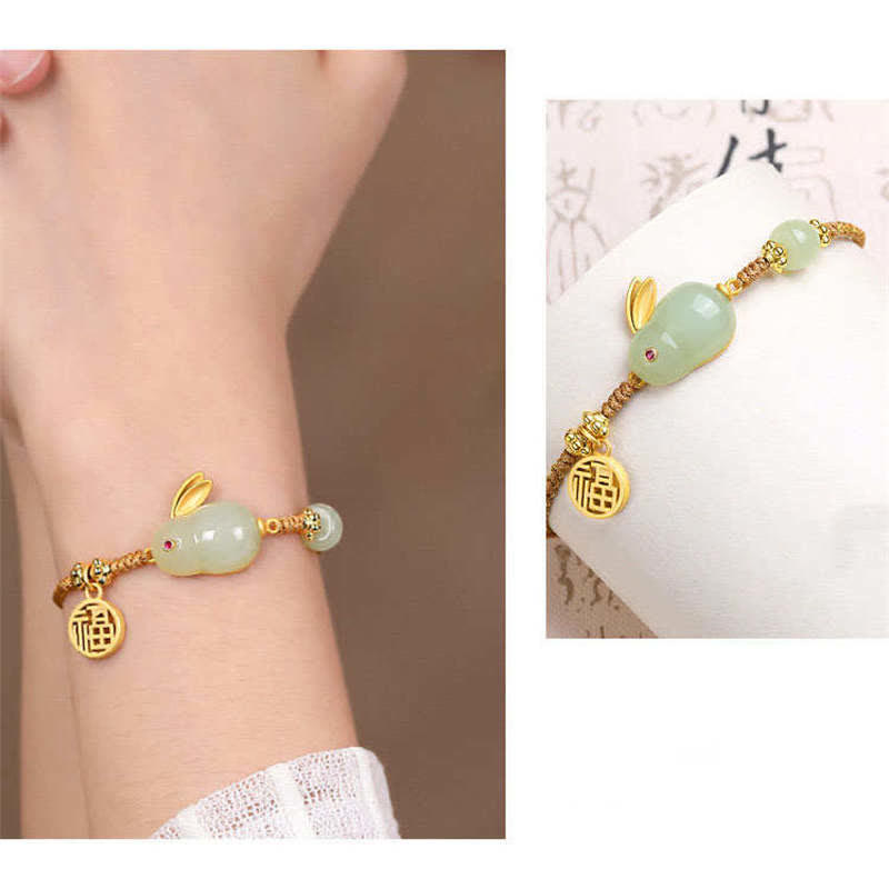 Nimara Ritual Year of the Rabbit Hetian Jade Happiness Blessing Wealth String Bracelet