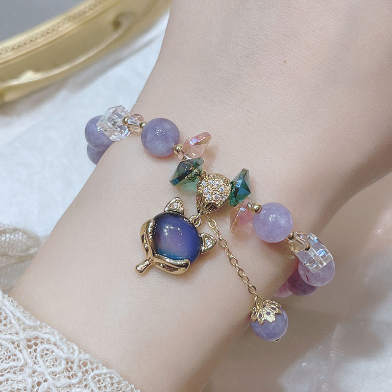 Nimara Ritual Natural Purple Jade Fox Charm Happiness Bracelet
