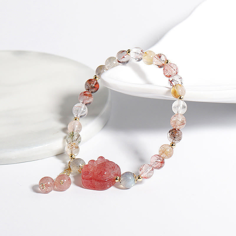 Nimara Ritual Natural Strawberry Quartz Cat Paw Claw Colorful Rutilated Quartz Moonstone Love Bracelet