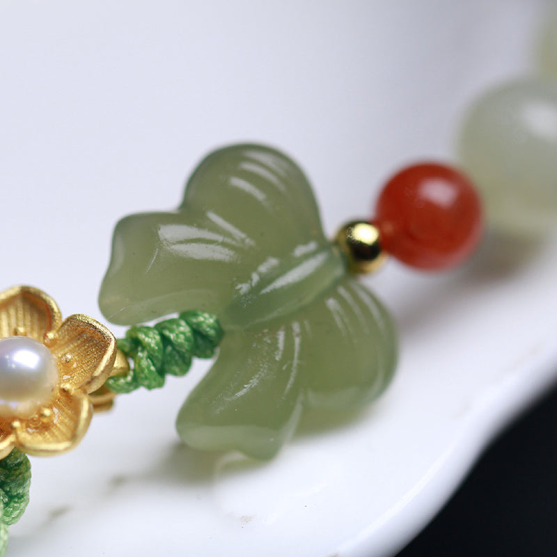 Nimara Ritual 925 Sterling Silver Jade Luck Flower Butterfly Bracelet