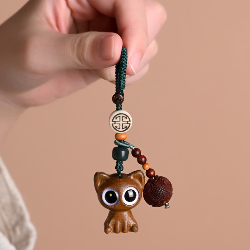 Nimara Ritual Green Sandalwood Lucky Cat Koi Fish Cure Key Chain Phone Hanging Decoration