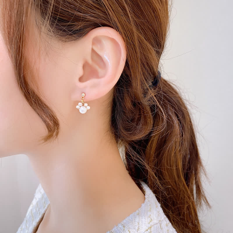 Nimara Ritual Cute Cat Paw Pearl Wisdom Stud Drop Earrings