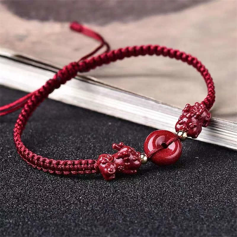 Nimara Ritual Cinnabar PiXiu Blessing Copper Coin Peace Buckle Red String Bracelet