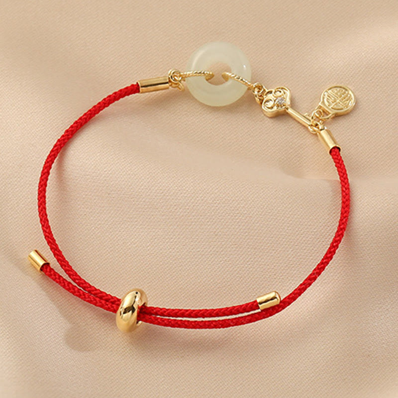 Attract Good Luck Hetian Jade Peace Buckle Red Rope Fortune Bracelet