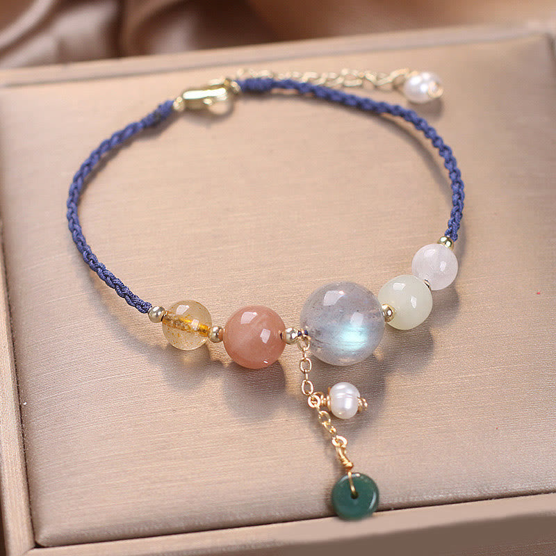 Nimara Ritual Moonstone Sunstone Beads Peace Buckle Charm Healing Bracelet