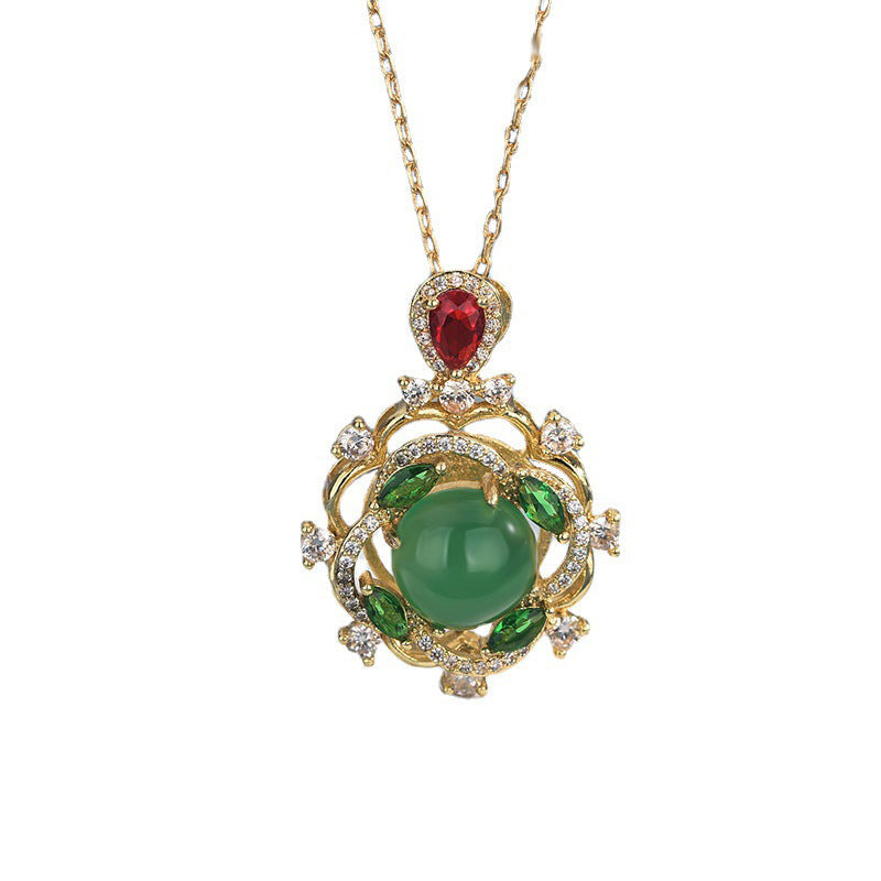 Nimara Ritual Cyan Jade Red Crystal Luck Necklace