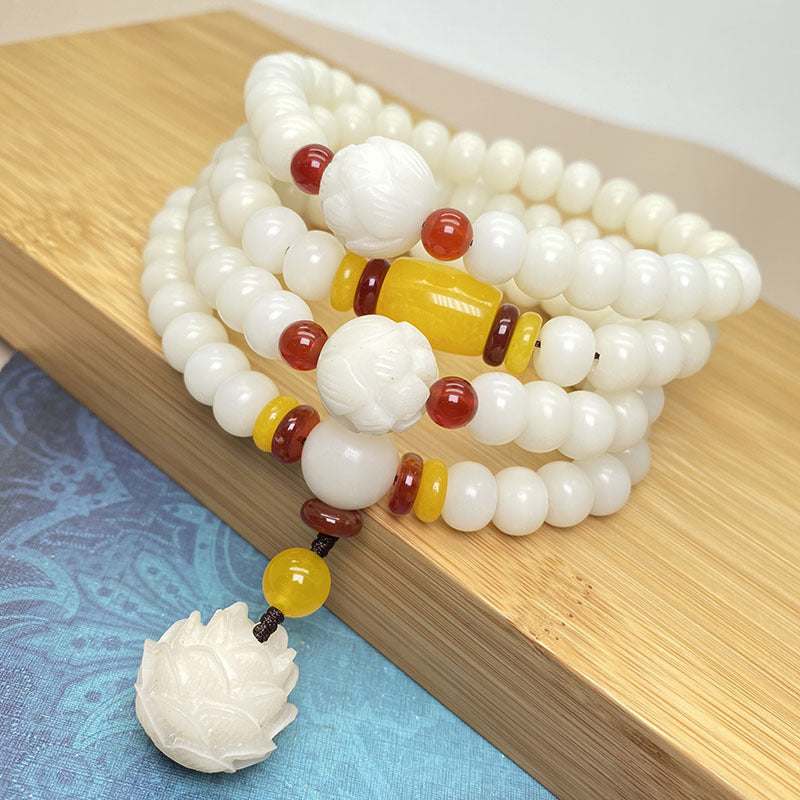 Nimara Ritual Lotus Bodhi Seed Mala 108 Beads Protection Bracelet