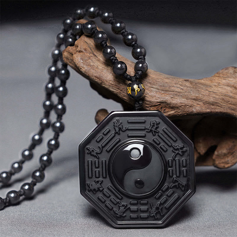 Nimara Ritual Black Obsidian Stone Yin Yang Pendant Necklace