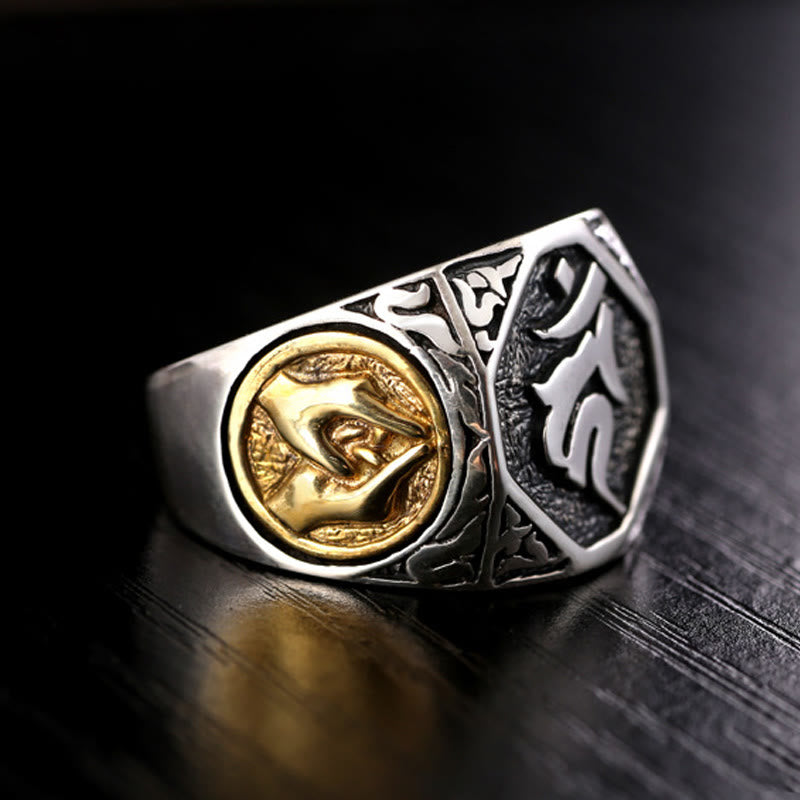 Nimara Ritual 925 Sterling Silver Sanskrit Design Carved Protection Adjustable Ring