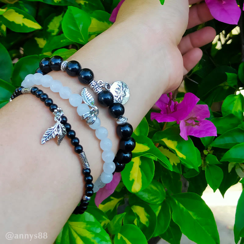 Nimara Ritual 3PCS Natural Quartz Crystal Beaded Healing Energy Lotus Bracelet