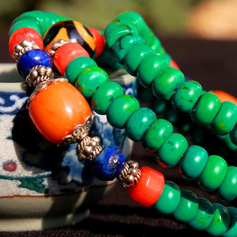 Nimara Ritual 108 Mala Beads Tibetan Turquoise Dzi Bead Protection Bracelet