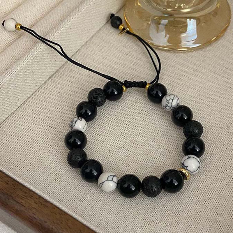 Transmute Negative Energy Black Obsidian Lava Rock Stone Yin Yang Strength Bracelet
