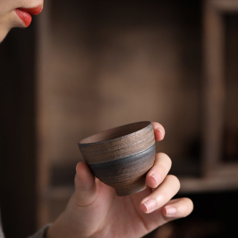 Nimara Ritual Simple Brown Striped Texture Ceramic Teacup Kung Fu Tea Cup Bowl