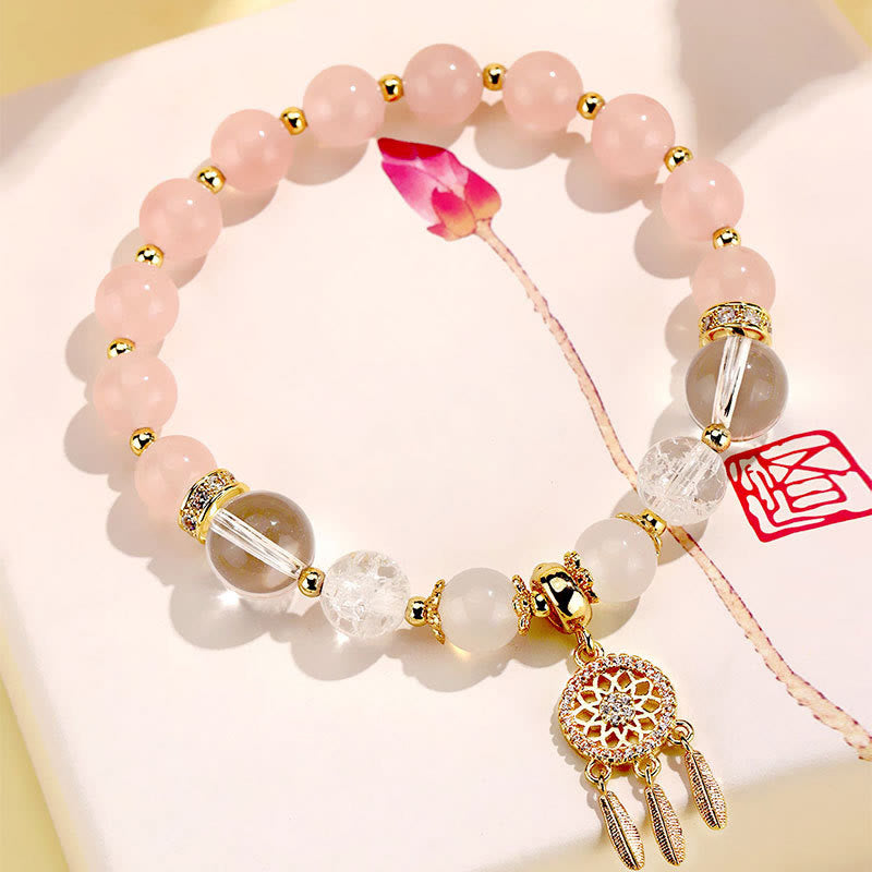 Nimara Ritual Green Strawberry Quartz Amethyst Crystal Dreamcatcher Healing Bracelet
