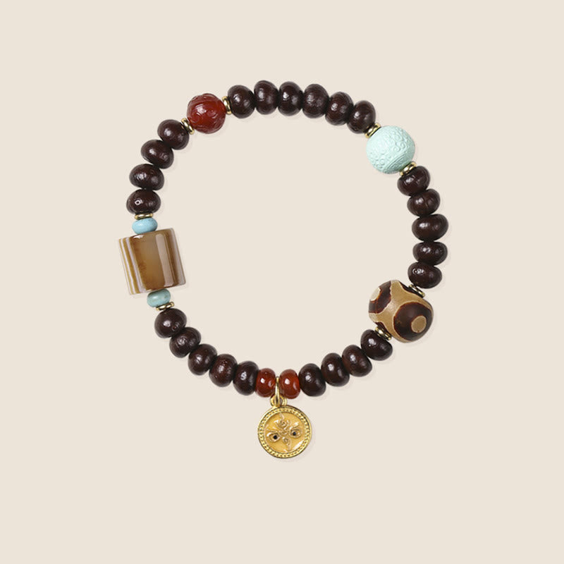 Nimara Ritual Natural Tibet Purple Bodhi Seed Dzi Bead God of Wealth Wisdom Bracelet