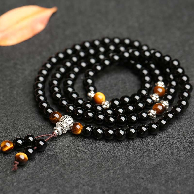 Nimara Ritual Black Obsidian Tiger Eye Blessing Mala Bracelet