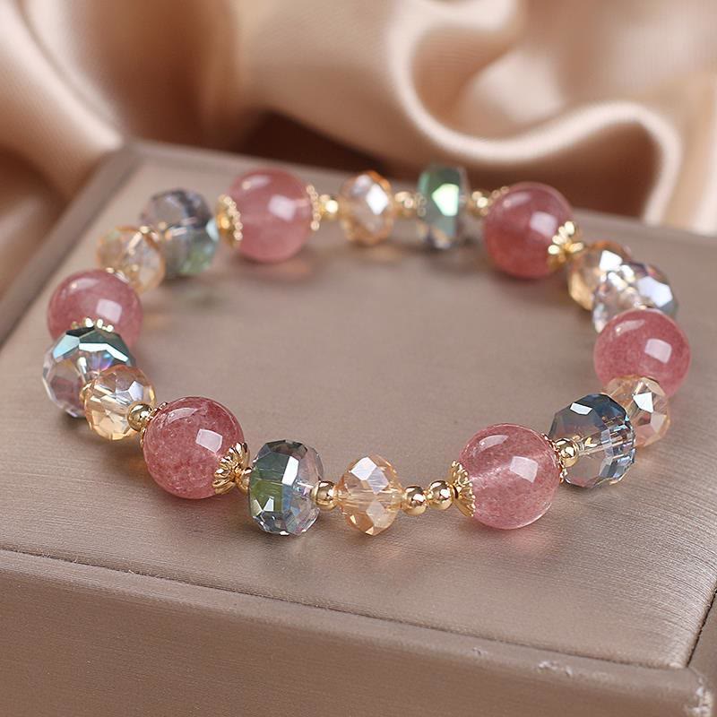 Nimara Ritual Natural Strawberry Quartz Colorful Crystal Positive Bracelet