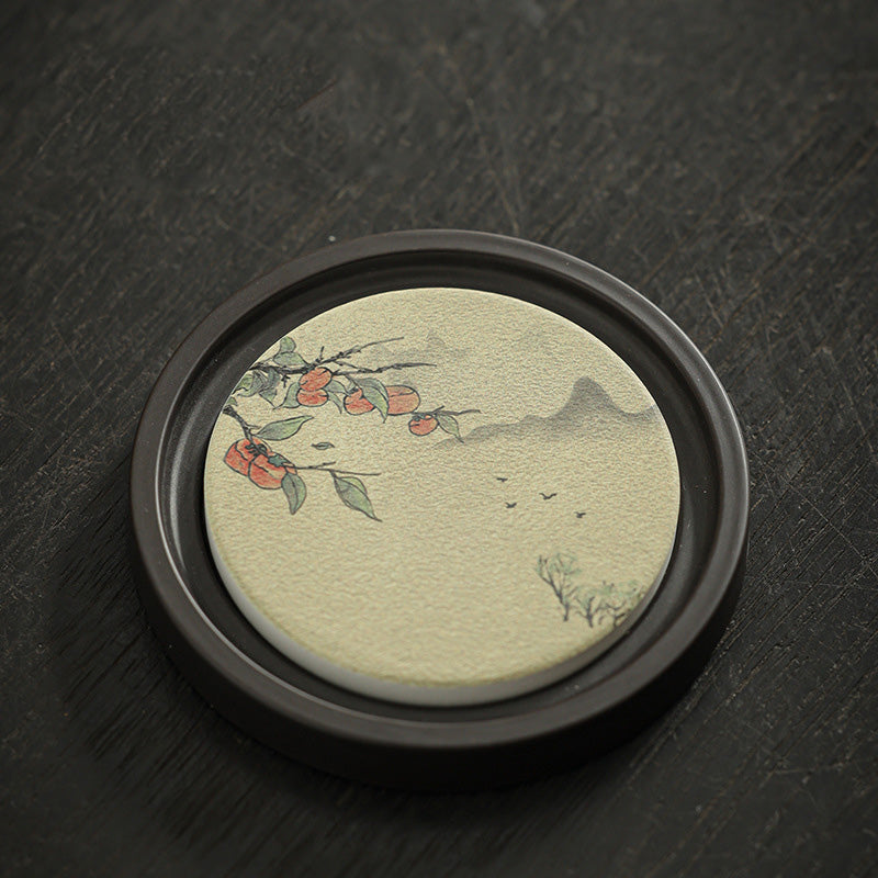 Nimara Ritual Plum Blossom Peach Heart Sutra Loquat Magnolia Persimmon Ceramic Cup Mat Pad Coaster Kung Fu Tea Mat