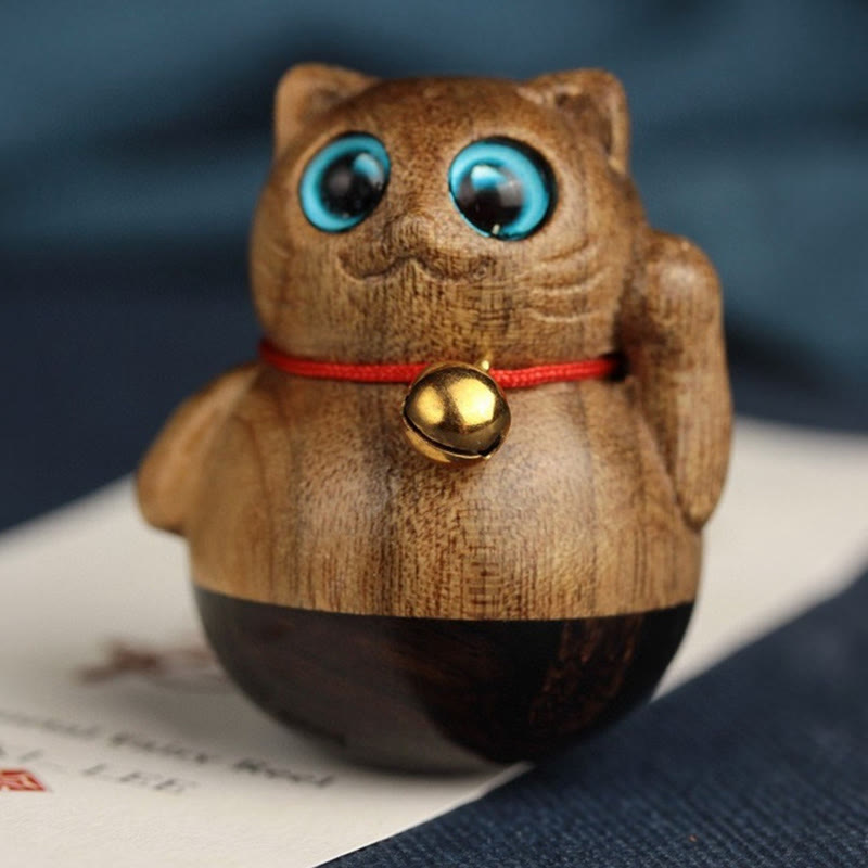Nimara Ritual Mini Lucky Cat Kitten Phoebe Zhennan Wood Blessing Decoration