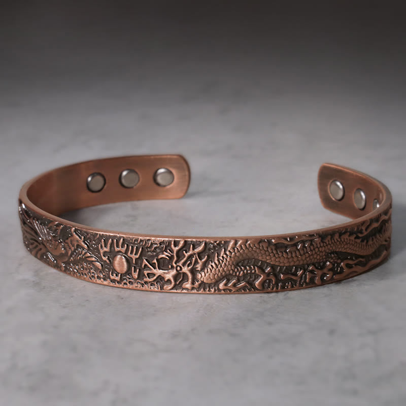 Nimara Ritual Dragon Phoenix Magnetic Solid Copper Cuff Bracelet Bangle