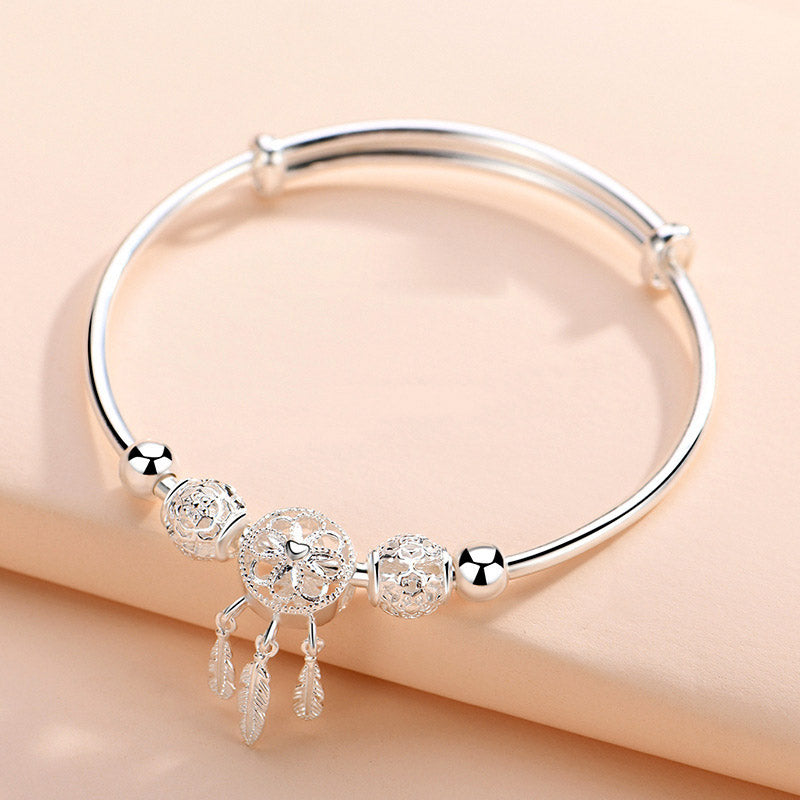 Nimara Ritual Tibetan White Copper Blessing Dream Catcher Charm Bracelet