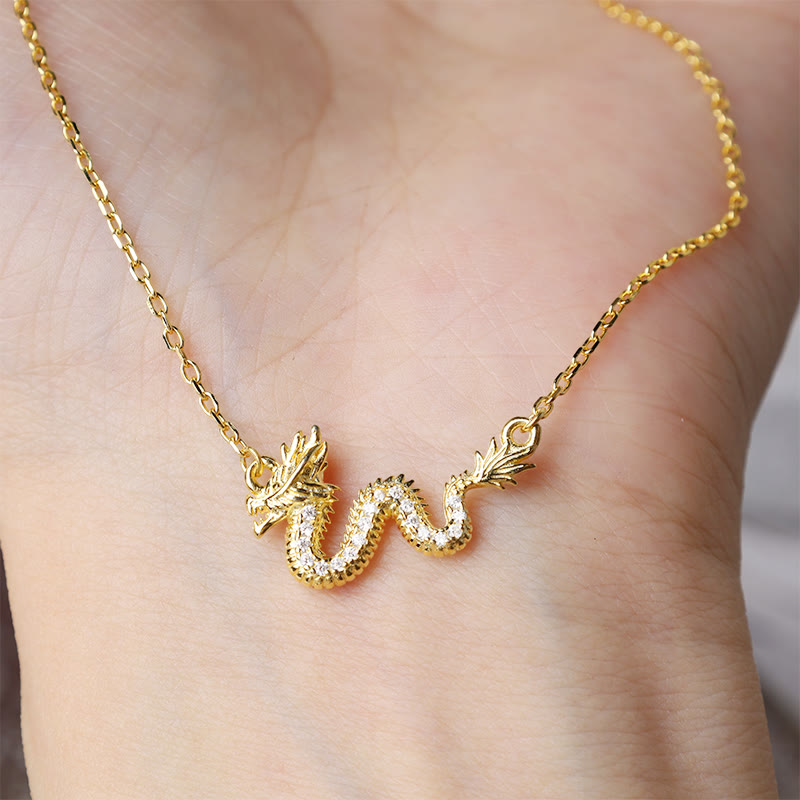 Nimara Ritual 925 Sterling Silver Year Of The Dragon Auspicious Golden Dragon Luck Chain Necklace Pendant