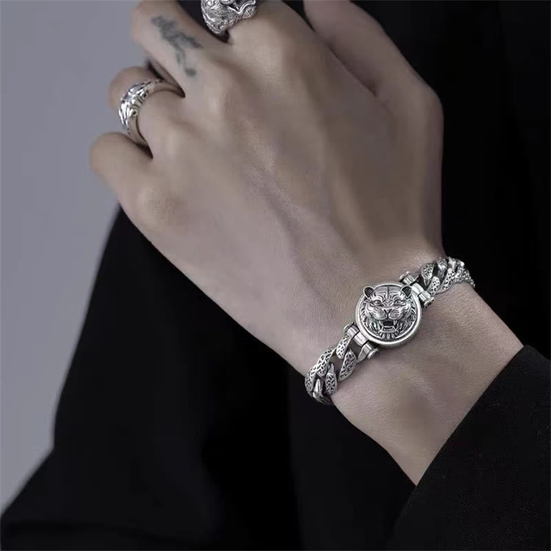 Nimara Ritual Tiger Tang Dynasty Flower Design Engraved Luck Energy Bracelet