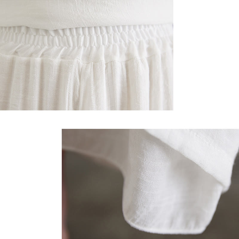 Nimara Ritual 2Pcs Frog-Button Long Sleeve Shirt Wide Leg Pants Meditation Cotton Linen Clothing