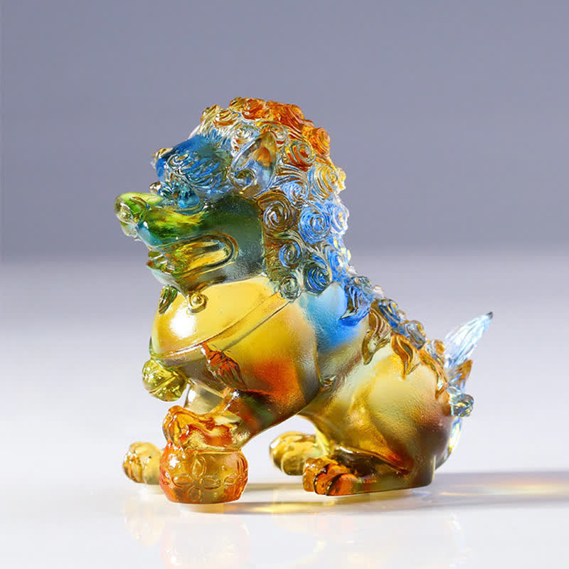 Nimara Ritual Handmade Liuli Crystal Lion Art Piece Strength Home Office Decoration