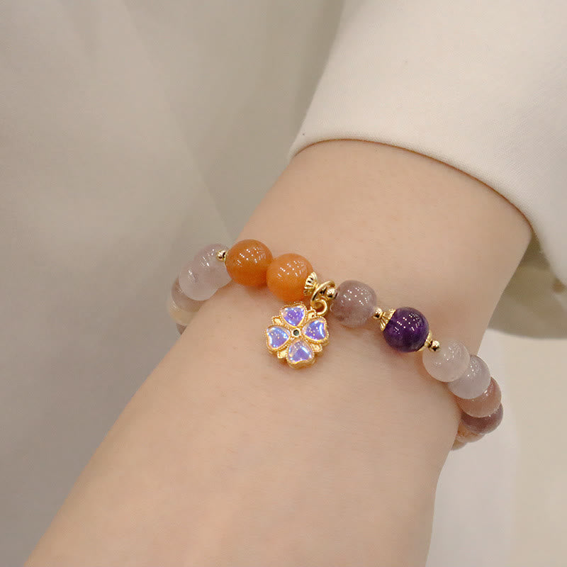 Nimara Ritual Natural Purple Golden Silk Jade Violet Flower Bead Charm Wealth Bracelet