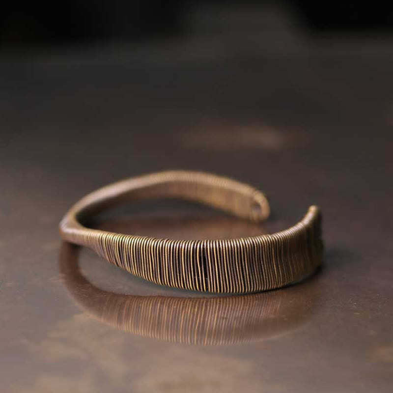 Nimara Ritual Simple Design Wrapped Brass Copper Luck Wealth Adjustable Cuff Bracelet