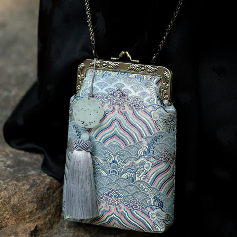 Nimara Ritual Small Blue Ocean Waves Metal Chain Crossbody Bag Shoulder Bag Cellphone Bag