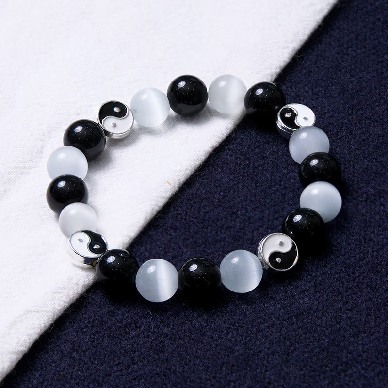 Nimara Ritual Black Obsidian Cat's Eye Yin Yang Purification Strength Bracelet