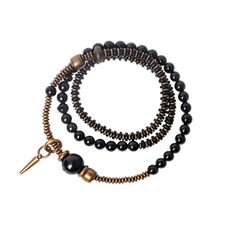 Nimara Ritual Rainbow Obsidian Ebony Wood Copper Healing Triple Wrap Bracelet