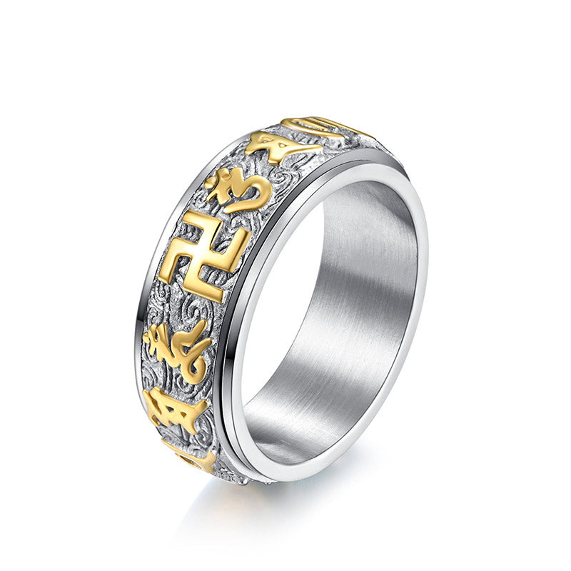 Nimara Ritual Om Mani Padme Hum Balance Calm Titanium Steel Ring