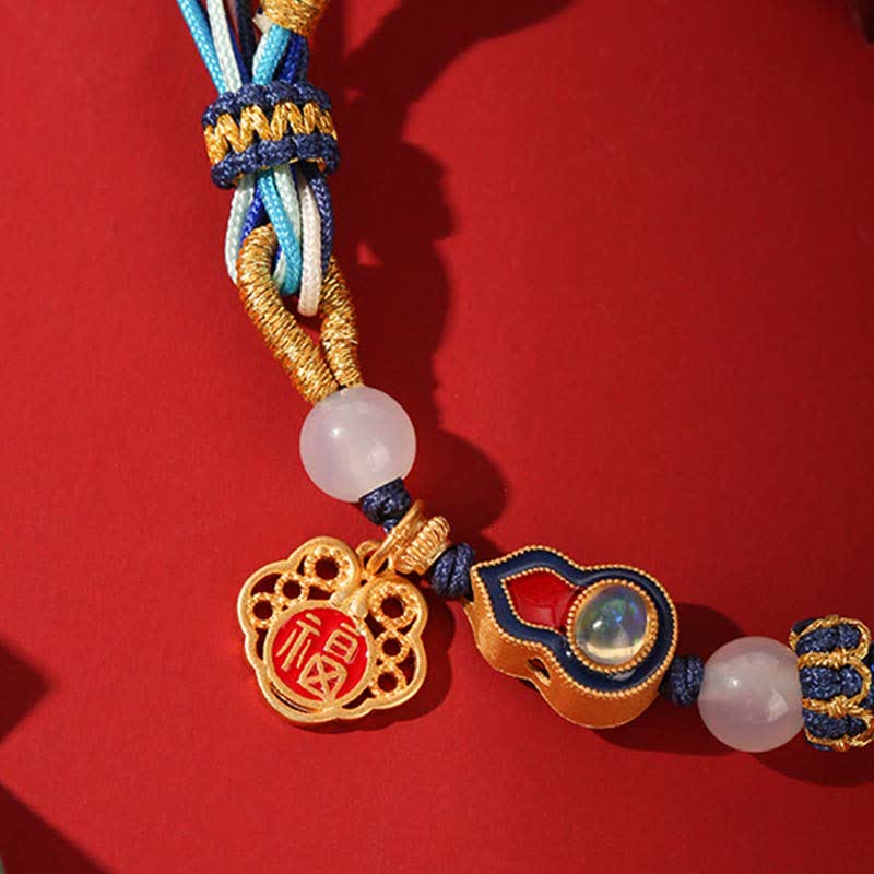 Nimara Ritual 925 Sterling Silver Handmade Gourd Blessing String Reincarnation Knot Bracelet