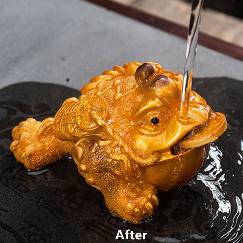 Nimara Ritual Color Changing FengShui Wealth Lucky Frog Copper Coin Tea Pet Resin Figurine Decoration
