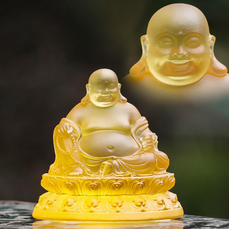 Nimara Ritual Handmade Laughing Buddha Figurine Liuli Crystal Art Piece Wealth Statue Home Decoration