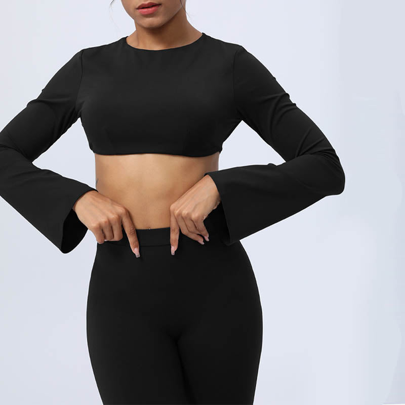Nimara Ritual Long Sleeve Backless Strap Top Bra Flare Pants Fitness Yoga Outfit
