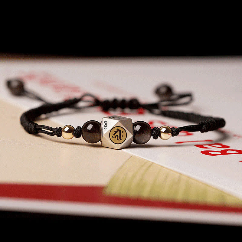 Nimara Ritual Handmade 925 Sterling Silver Chinese Zodiac Natal Buddha Cinnabar Calm Braided Bracelet